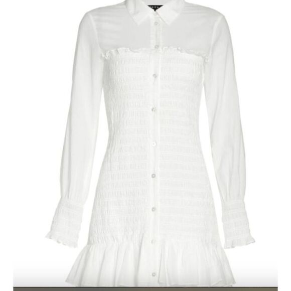 Veronica Beard Kelsey Button-Down Ruffled Smocked Dress in White Size 10 - Picture 2 of 12